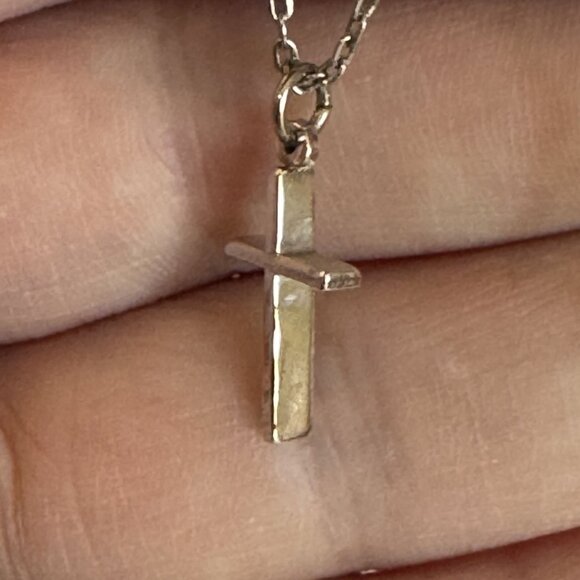 VTG Solid Sterling Silver 925 Cross Cable Link Pendant Necklace Size 15'' Length - Picture 7 of 11